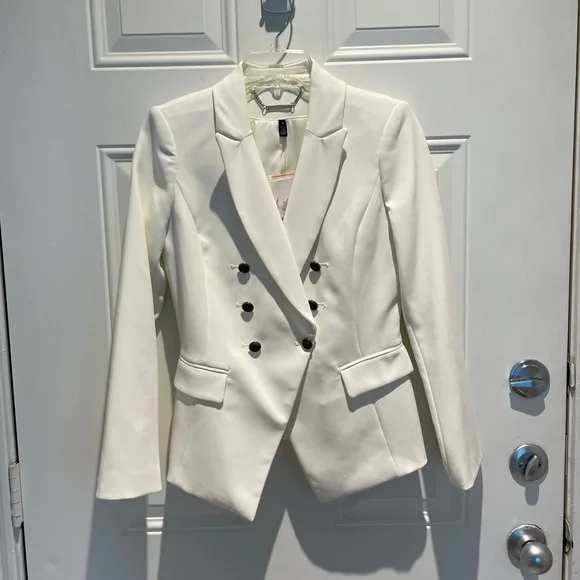 White House Black Market Ivory White Double Breasted Blazer Suit Jacket Size 0 - Picture 12 of 17